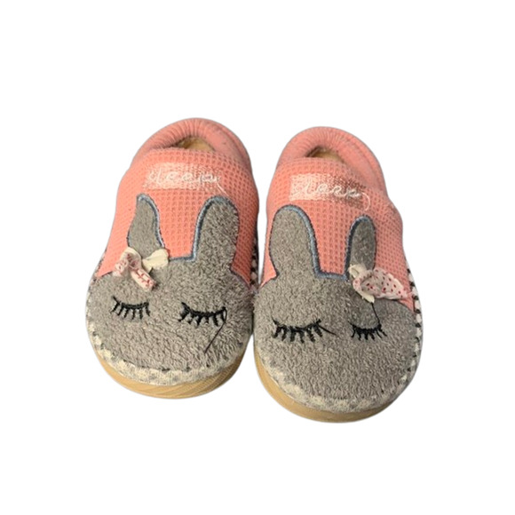 Cute Baby Girls Pink & Grey Bunny Slippers Size 1 - Picture 2 of 8
